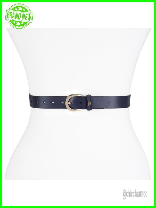 Women\'s Leather Belt with Harness Buckle and Logo Ornament
